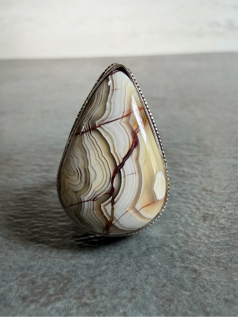 Crazy Lace Agate Gemstone Ring Size 8 Sterling Silver Plated Vintage Style Boho